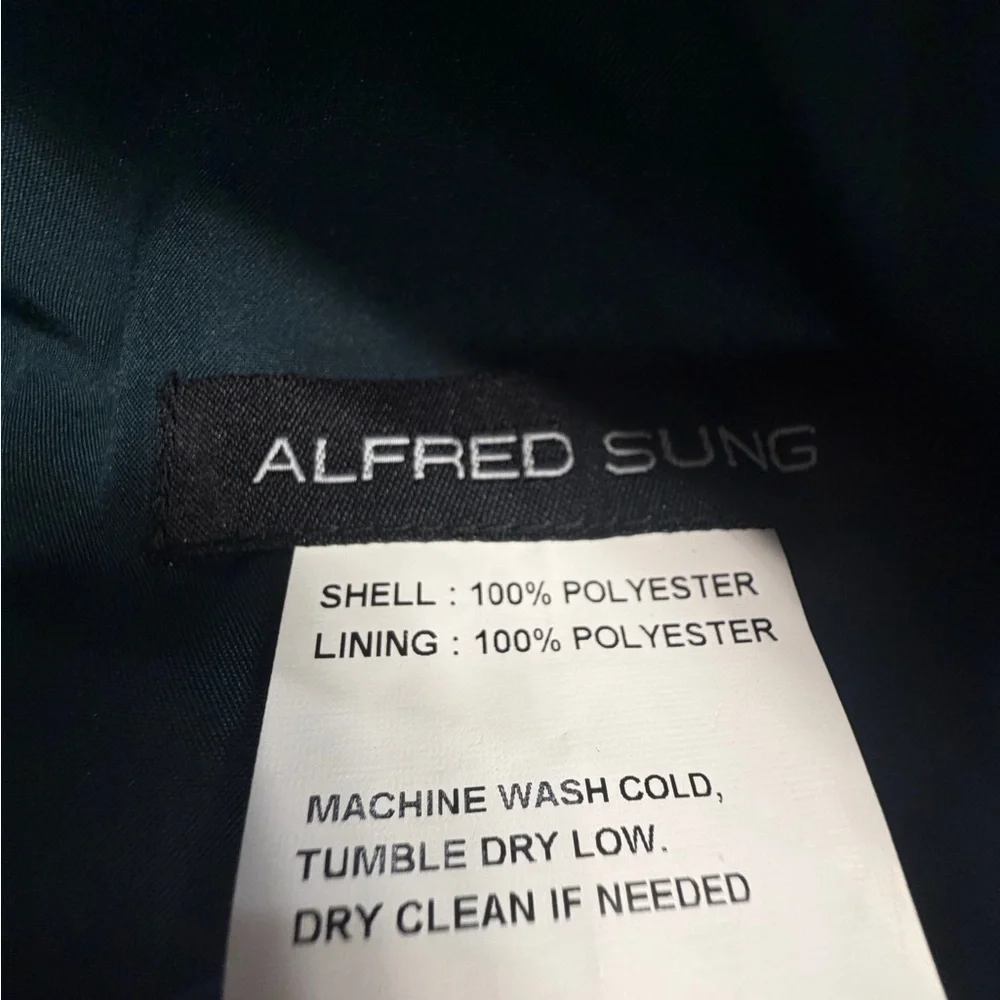 New ALFRED SUNG Bow Strap Satin Twill Trumpet Gown in color EverGreen